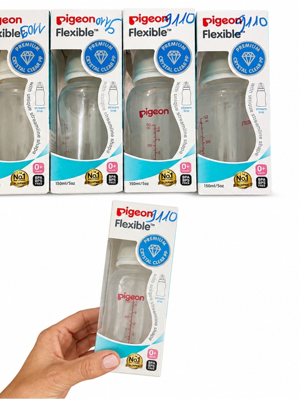 NWT Pigeon Flexible Crystal Clear PP Baby Bottles 150ml/5oz Lot of 4